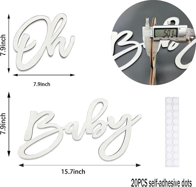 Oh Baby Sign for Backdrop, Wooden Baby Shower Sign White Letters Party Banner - Image 2