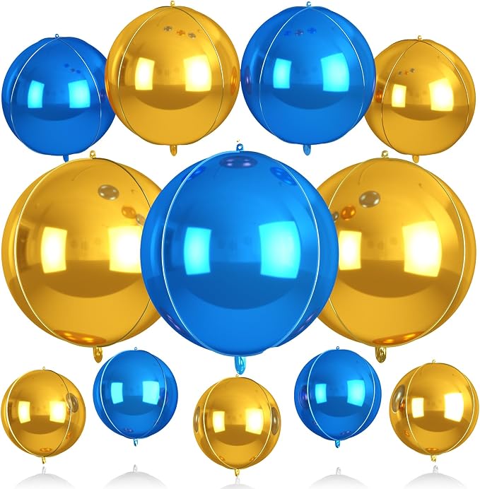 Biapian Blue and Gold Round Balloons Foil, Metallic Gold Blue Large Balloons by BIAPIAN