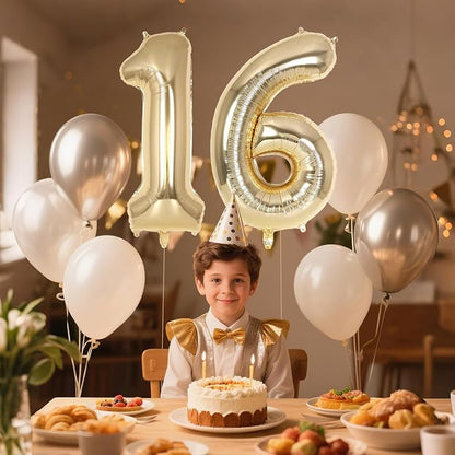 Champagne Gold Large Number 16 Balloon, 40 Inch Light Gold Foil Helium Number - Image 4