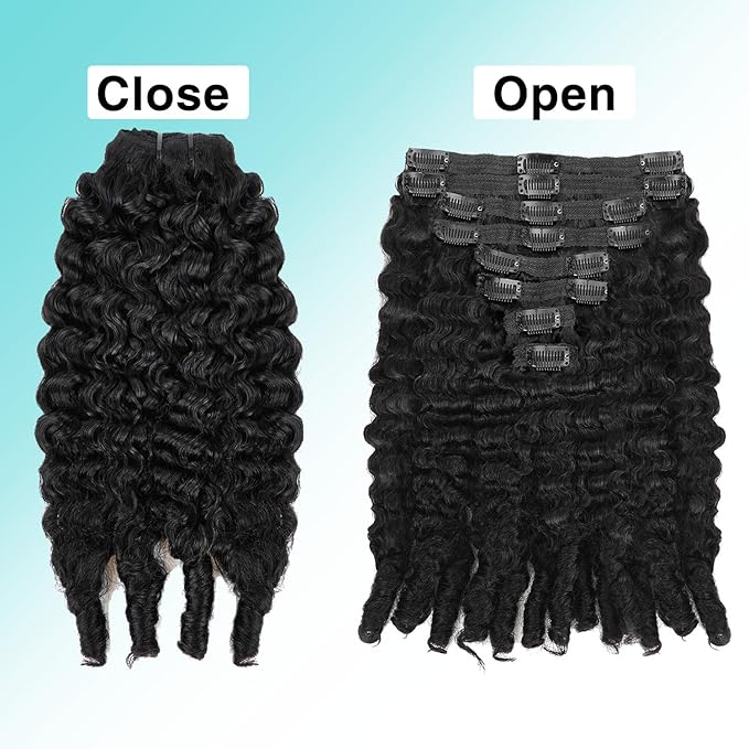 Burmese Curly Clip In Hair Extensions Real Human Hair 8pcs 120g/Set Spirally Curly Classic Clips Ins Full Head For Black Women 14 Inch Natural Black
