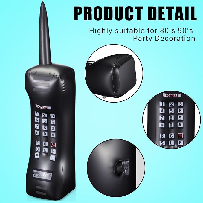 Gejoy 2 Packs Inflatable Mobile Phone Inflatable Retro Mobile Phone 80's 90's - Image 3