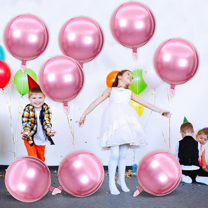 8 Pcs Pink Round Foil Balloons, 22 Inch, 4D Pink Mylar Orbz Round Balloons - Image 3