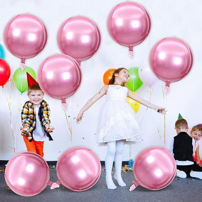 8 Pcs Pink Round Foil Balloons, 22 Inch, 4D Pink Mylar Orbz Round Balloons - Image 3