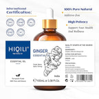 HIQILI Pure Ginger Essential Oil 3.38 Fl Oz, Pure Natural Premium Ginger Oil for Massage, Diffuser, Large Bottle with Dropper & Gift Box -100ml