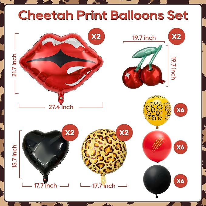 26Pcs Leopard Theme Balloon Kit, Heart Balloons - Image 2