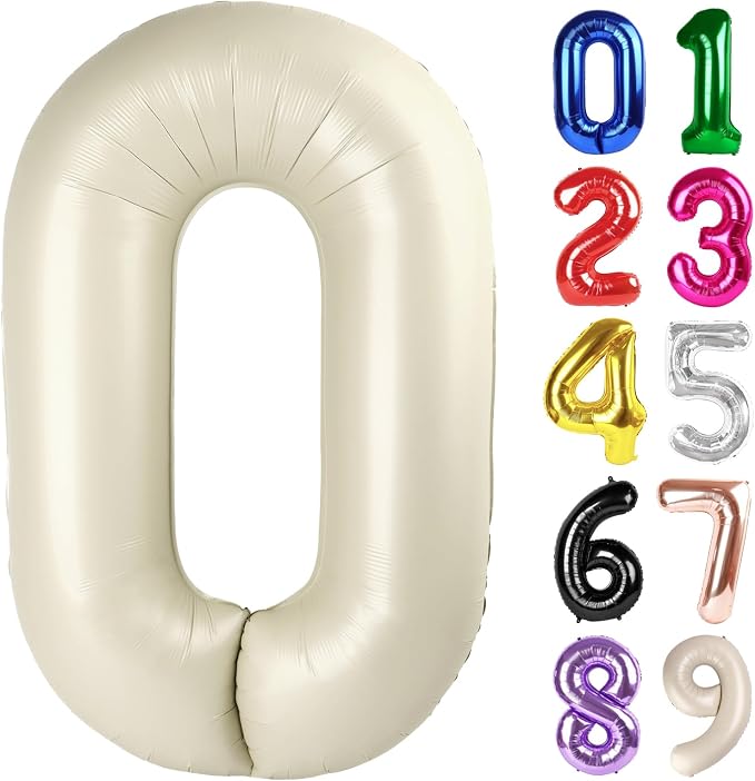 0 Balloon - Cream Birthday Number Balloons, 40 Inch Decorations Men Women | by ALPHADELTAPI