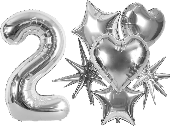 TONIFUL 2nd Birthday Balloons Kit 40Inch Silver Large Number 2 Foil Balloon | by TONIFUL