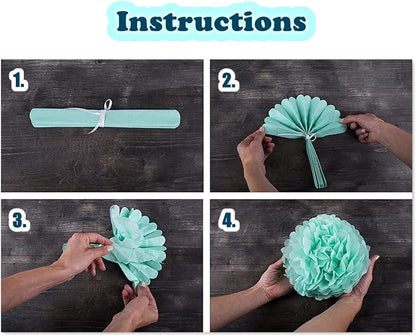 12 Pcs Tissue Paper Pom Poms Mint Peach Beige Mixed Sizes 8" 10" 12" - Image 7