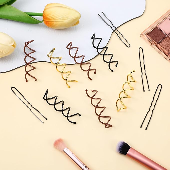 50 Pcs Spiral Hair Pins Set Spin Pins Spiral U Bobby Pins Round Tips Bun Hair Style DIY Twist Barrette Durable Non-Scratch Corkscrew Design for Girls Women Effortless Bun Hairstyles
