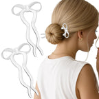 2PCS 5.5Inch Bow French Hair Pins Large U-Shaped Pins for Women and Girls Fashion Metal Hair Pin French Twist Hair Pins for Buns, Updos,Stylish and Functional(set5-silver)