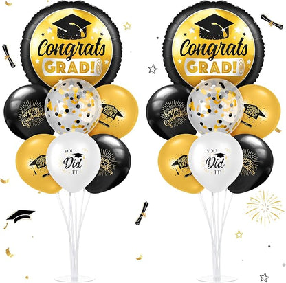 Kasyat 2 Set Gold and Black 2026 Graduation Table Centerpiece Balloon Stand Kit by Kasyat