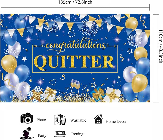 Blue Gold Congratulations Quitter Backdrop Banner Photography Background - Image 2