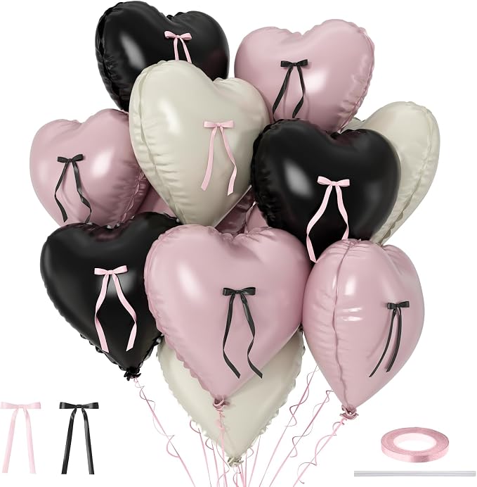 Pink and Black Heart Balloons by TAOYE