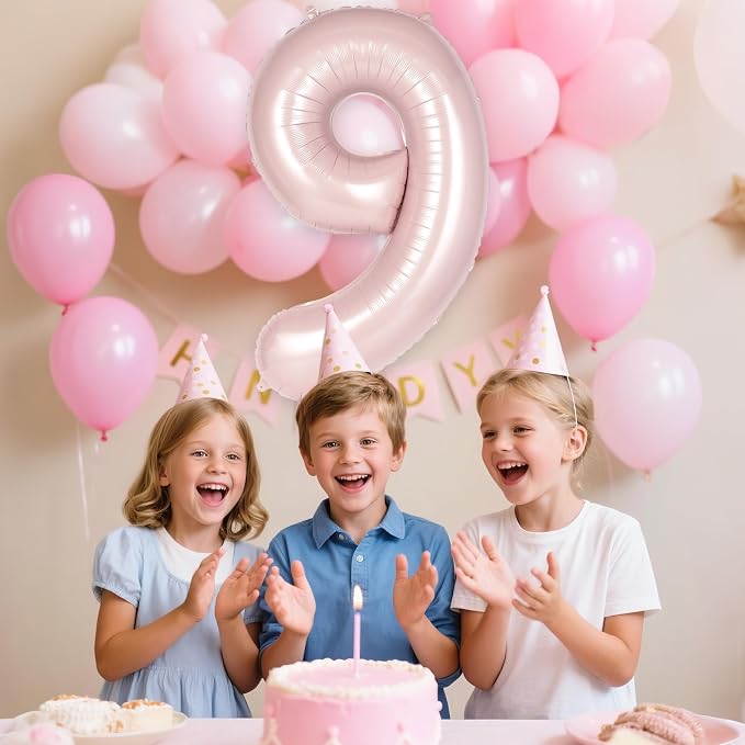 Light Pink Number 9 Balloon, 40 Inch Giant Mylar Number Balloons, Large Foil - Image 5