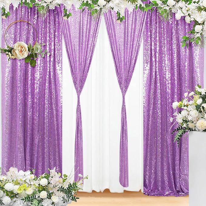 Eternal Beauty Lavender Sequin Backdrop Curtains, 4 Panels 2x8FT | 3mm Sparkle by EternalBeauty