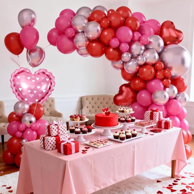 Valentines Day Balloons Arch Kit, Hot Pink Red Metallic Pink Blloons - Image 7