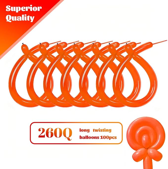 260 Orange Long Balloons for Balloon Garland Thickening Skinny Latex Twisting - Image 2