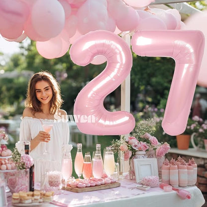 SUWEN 40 Inch Large Pink 27 Balloon Numbers Big Foil Helium Number Balloons 0-9 - Image 4