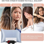 100% Mulberry Silk Pillowcase 22 Momme (SGS Certified) with Free Silk Eye Mask - Luxury Gift-Ready Folded Packaging, Cooling Pillow Cover for Hair & Skin Care (Ash Blue, Standard (1 Pack))