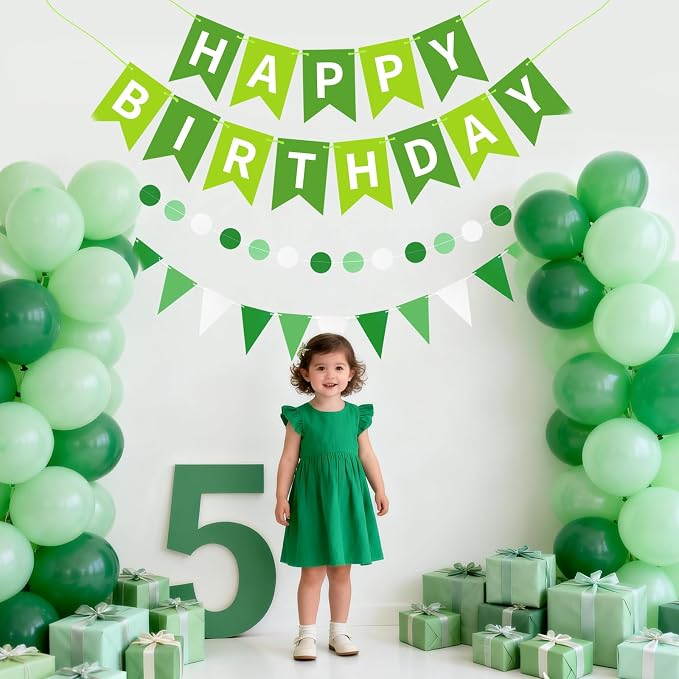 Green Happy Birthday Banner, Happy Birthday Decorations Hanging Birthday Sign - Image 5