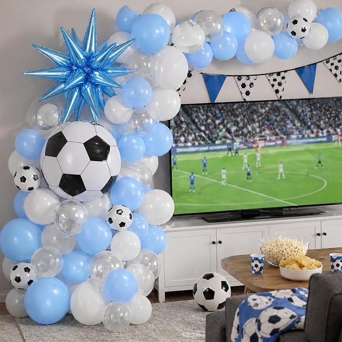 Blue and White Soccer Balloons, 12 Inch Baby Blue and White Soccer Balloons - Image 9