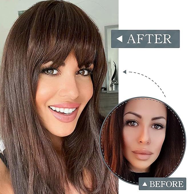 BARSDAR Real Human Hair Clip in Bangs - Natural Black Clip in Human Hair Bangs for Women - Natural Black Thick Bangs Extensions Fringe with Temples Real Hair Bangs Hairpieces