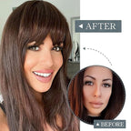 BARSDAR Human Hair Clip in Bangs - 100% Real Human Hair Clip in Bangs for Women - Brown Thick Bangs Extensions Fringe with Temples Real Hair Bangs Hairpieces - Dark Auburn Brown