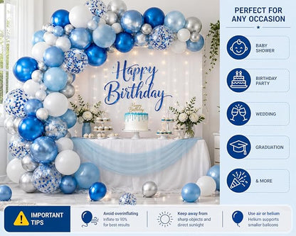 Blue White Silver Balloons Garland Kit – 60pcs 12 Inch Chrome Blue, Birthday - Image 3