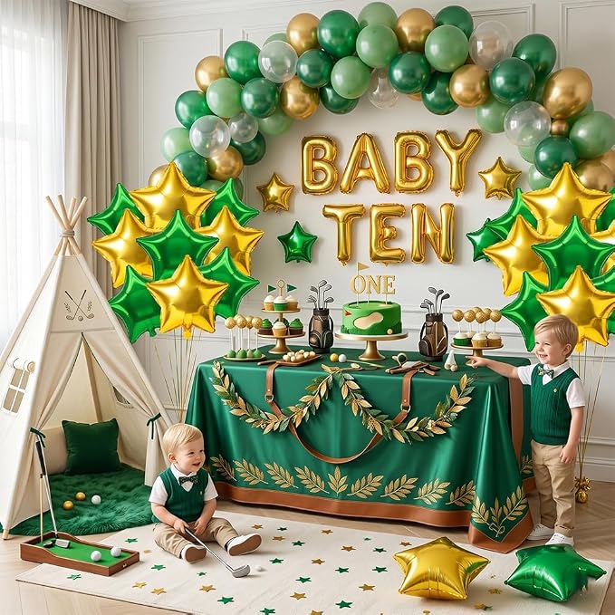 TONIFUL 15 Pack Green and Gold Star Foil Balloons | 18 Inch Mylar Star Balloons - Image 5