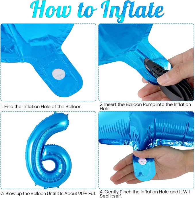 Blue Number 6 Balloon 40 Inch, Big Large Foil Helium Number Balloons, Jumbo - Image 7