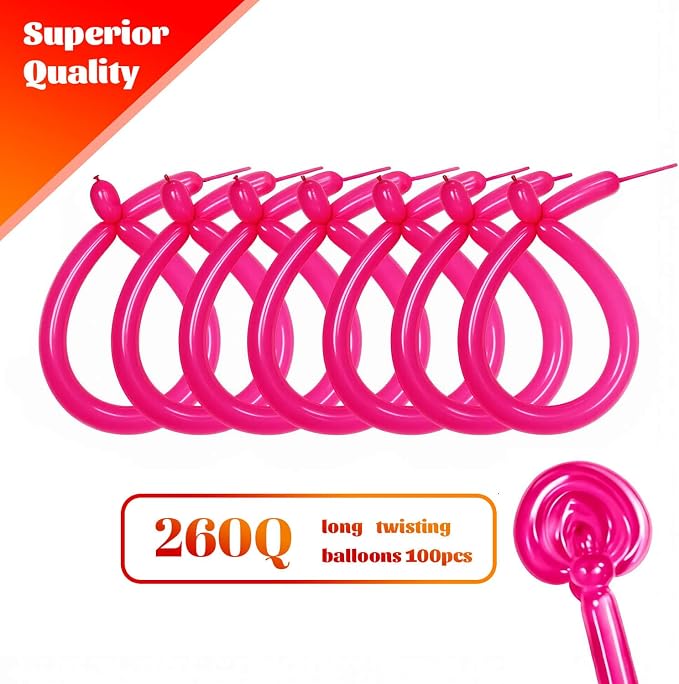 260 Hot Pink Long Balloons for Balloon Garland Thickening Skinny Latex Twisting - Image 2