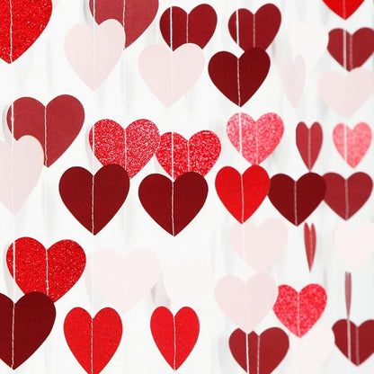 Valentines Day Party Decorations Pink-Red Heart-Garland - 52ft Burgundy by Panduola