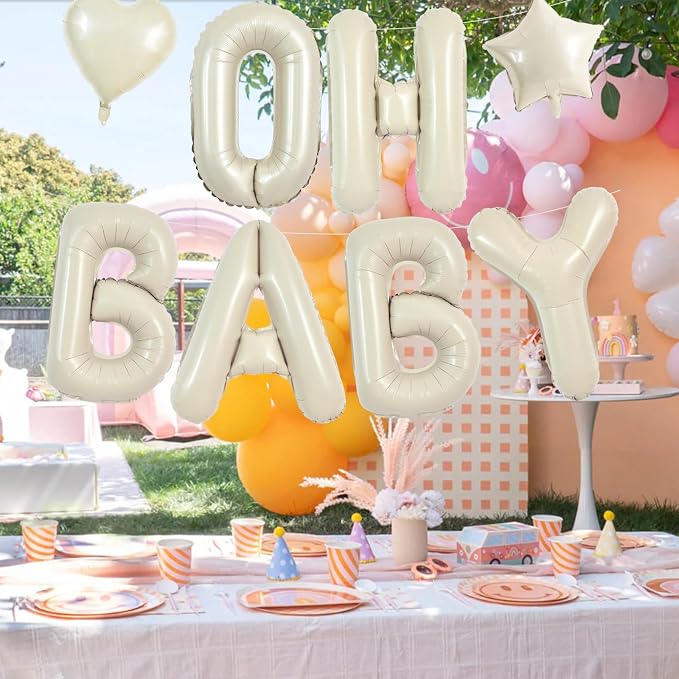 TONIFUL OH BABY Balloon, 40 Inch Cream White Oh Baby Foil Letter Balloons - Image 4