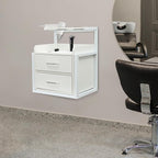 Suspended Salon Station for Hair Stylist, Wall Mounted Styling Salon Station Storage Cabinet w/2*Drawers &Hair Dryer Stand,Floating Nightstand Stylist Storage Cabinet for Home (Sliver+White)