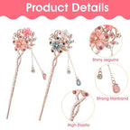 2 Pcs Chinese Hair Sticks, Rhinestone Flower Stick Retro Tassel Hair Pin Chinese Hair Chopsticks Vintage Hairpin Set for Women Wedding Accessories