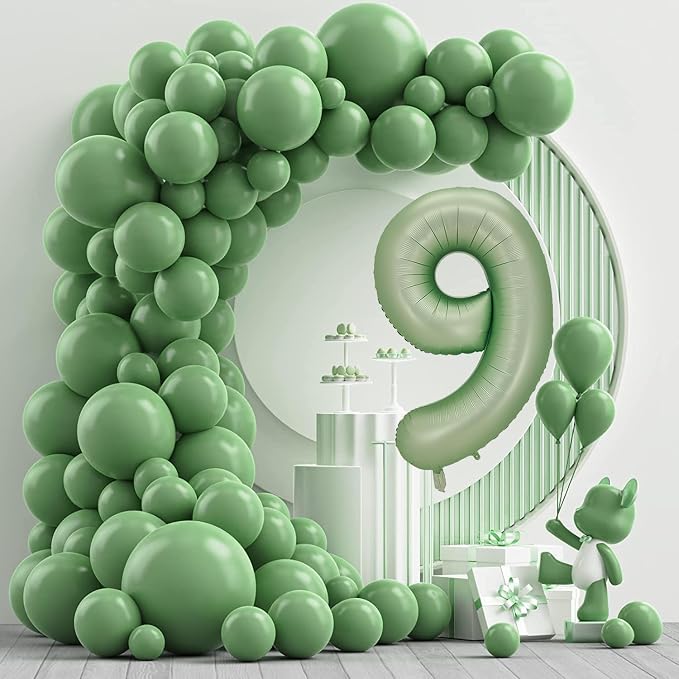 Number 9 Balloon, 40-Inch Sage Green Number Balloon | 40-inch foil balloon - Image 2