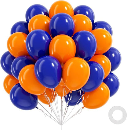60pcs Royal Blue and Orange Balloons by BAUANOOY