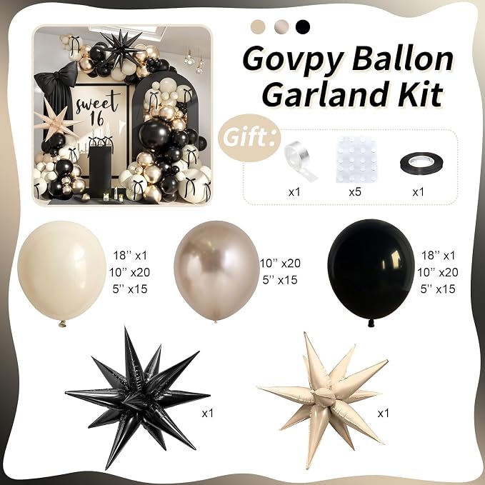Black White Gold Balloon Garland Kit - Image 2