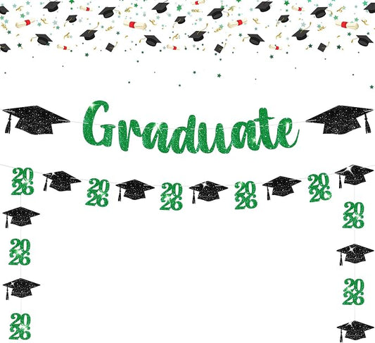 KatchOn Green and Black Graduation Banner 10 Feet | Glitter, Congrats Grad by KatchOn