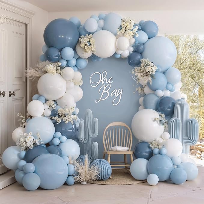 Dusty Blue White Balloons Arch Kit Double Stuffed, Party Decor | Slate by Unknown