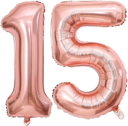 Rose Gold 15 Number Balloons, 40 Inch Giant Number 15 Balloons Foil Mylar by Lovoir