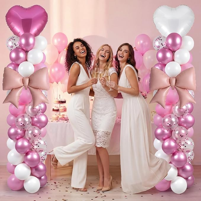 Skylety 2 Sets Pink and White Balloon Column Stand Kit Adjustable Pink White - Image 4