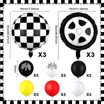 18" Race Cars Foil Balloons Stand Kit 4 Set, Sports Checkered Birthday Party - Image 2