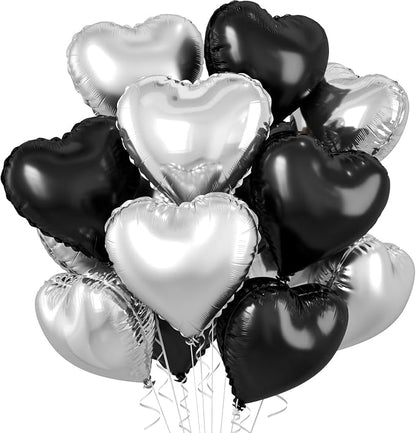 Black Silver Heart Balloons by BIAPIAN