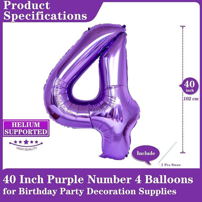 Purple Number 4 Balloons, 40 Inch Giant Number Balloons Foil Mylar Helium - Image 2