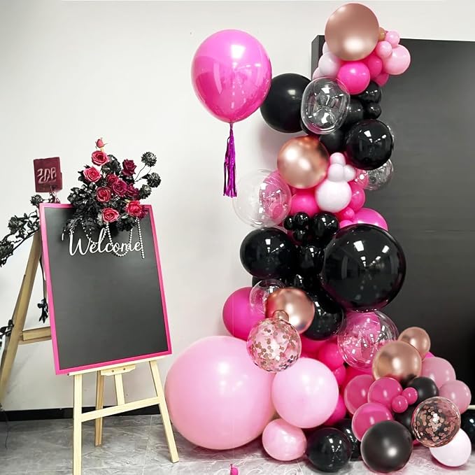MEBAY Hot Pink Black and Gold Balloon Arch Kit - Image 4