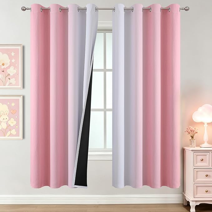 Pink and Greyish White Ombre Blackout Curtains 72 Inch Long by ESTELARTEXTILER
