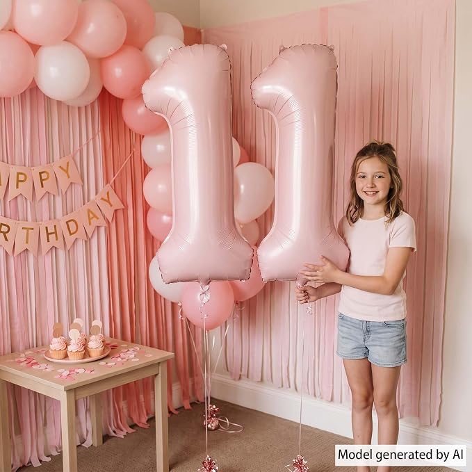 Baby Pink Number 11 Balloon 40 Inch, Muted Pastel Foil Party Supplies | - Image 6