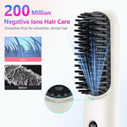 LCD Screen Cordless Hair Straightener Curler 2 in 1, Portable Mini Hair Straightening Brush for Travel Negative Ionic Fast Heating Hot Comb for Women, Folding Brush with Mirror, White