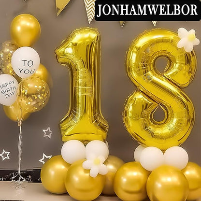 Jonhamwelbor 18 Number Balloons Gold Big Giant Jumbo Number 18 Foil Mylar - Image 4